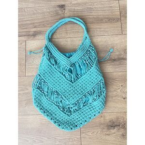 SUMMER crochet teal bag aquamarine beaded blue top handle weave woven